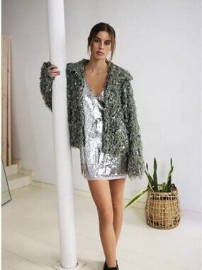Free People Camilla Sequin Embellished Feather Jacket; NWT; Size Large